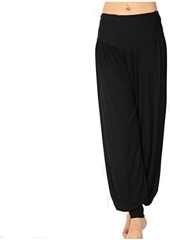 Womens Yoga Pants Belly Dance Herem Fitness Workout Knickerbockers (XL, Black)