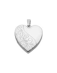 Sterling Silver Engraved Heart Locket Pendant (0.95" or 24mm Height)