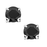 Black Round Cut CZ Cubic Zirconia Magnetic Men Stud Sterling Silver Earrings 5mm