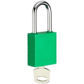 Brady 105893 1-3/4" Height, 1-1/2" Width, 4/5" Depth, Plastic Green Color Keyed Alike Safety Padlock (Pack Of 6)