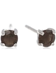 Sterling Silver 4mm Round Smoky-Quartz Stud Earrings