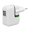 Dual:Charge - Cargador con 2 puertos USB con enchufes para Europa, Reino Unido y EE. UU. para iPhone/iPad, color blanco