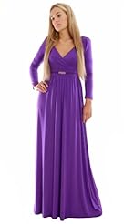 Stretchy Elastane/Rayon Empire   Waistline Long Sleeves Jumpsuit/Maxi Dress 