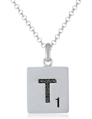 Scrabble 925 Sterling Silver 0.033ct Diamond Initial T Pendant Necklace, 18"