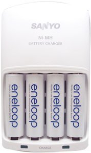 Sanyo Eneloop 4 Pack AA NiMH Pre-Charged Rechargable Batteries w/ Charger