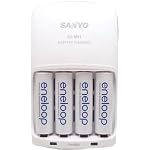 Sanyo Eneloop 4 Pack AA NiMH Pre-Charged Rechargable Batteries w/ Charger