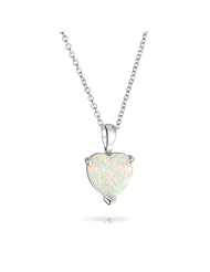 Valentines Day Gifts Bling Jewelry White Opal Heart Necklace Silver Pendant 16in