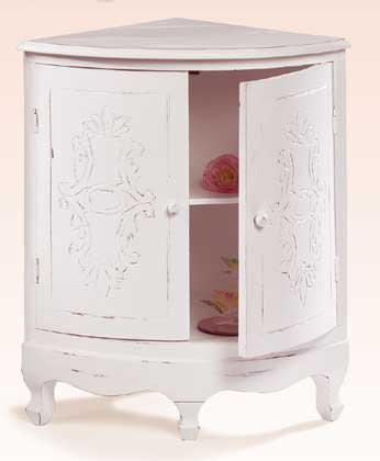 White Shabby Elegance Corner Curio Cabinet