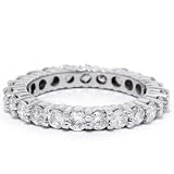 1.50CT White Gold Round Brilliant Cut Real Diamond Eternity Anniversary Band Bridal Womens 14k Ring Color (G/H) Clarity (SI)