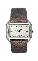 Tissot Women's T023.309.16.031.01 T-Wave Silver Dial Brown Leather Strap Watch