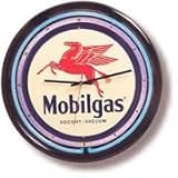 IMAGE OF Neon 17 Inch Tin Wall Clock Mobilgas Blue