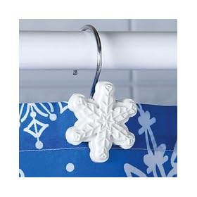 Snowflake Shower Curtain Hooks - Set of 12 -Winter Holiday Christmas Shower Curtain Hooks