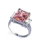 Nickel Free Sterling Silver Princess Cut 8 x 10mm Pink Topaz Cubic Zirconia Polished Finished Rhodium Plated 2.5mm Ring Size 5, 6, 7, 8, 9, 10