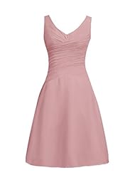 V-neck Knee Length Chiffon Pleated Wrap Homecoming Dress/Bridesmaid Dress/Prom Dress/Party Dress 