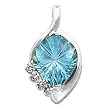14K White Gold Fancy Cut Swiss Blue Topaz and Diamond Pendant