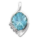 14K White Gold Fancy Cut Swiss Blue Topaz and Diamond Pendant