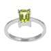 Sterling Silver Genuine Peridot Rectangular Cut Solitaire Ring