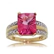 4CT Pink Topaz & Diamond Ring in Solid Yellow & White Gold Radiant Cut
