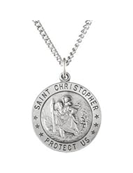 Round Saint Christopher Necklace in Solid Sterling Silver Protect Us Medal 21.75 MM