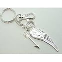 Gorgeous Angel Wing, Crystal Heart & Cupid Arrow Charm Key Chain Silver Tone