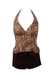 Womens Marina West Two Piece Boyshorts Tankini Swimsuit, Brown with Cheetah Print