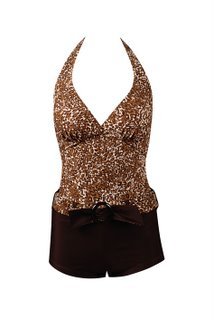 Womens Marina West Two Piece Boyshorts Tankini Swimsuit, Brown with Cheetah Print