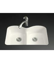 Hot Sale KOHLER K-6626-6U-96 Langlade 33-inch 22-inch Under-mount Smart Divide Double Equal Bowl Kitchen Sink,  Biscuit