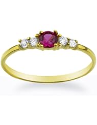 14K Baby Ring Red and White CZ Yellow Gold Ring Size 2 To 5 For Baby, Kids And Teens