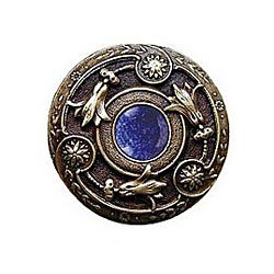 1-3/8" Dia Jeweled Lily Blue Sodalite Knob - Antique Brass