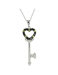 1/4 Ct Genuine Black & Yellow Diamond .925 Sterling Silver Heart Key Pendant 18"