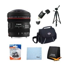 Canon EF 8-15mm f/4L Fisheye USM Ultra-Wide Zoom Lens for Canon EOS SLR Cameras w/ Deluxe Bag, Lens Cap Keeper, Microfiber Cleaning Cloth, Memory Card Wallet, USB 2.0 Card Reader, Professional Tripod