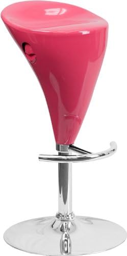 Stylish Pink Backless Plastic Adjustable Height Bar Stool Chrome Base Triangle Seat