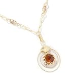 14K Gold 19.25 Faceted Madeira Citrine Double Circle Link Necklace