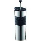 Bodum Insulated Stainless-Steel Travel French Press Coffee and Tea Mug, 0.45-Liter, 15-Ounce, Black