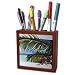 Amy Hurley Heath Tropical - Island Scene Looking Through Window with Hibiscus Flowers and Palm Leaves on Textured Background - Tile Pen Holders-5 inch tile pen holder