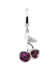 14Kw W/Black Rhodium .015 Ct Tw Genuine Pink Sapphire And Diamond Cherries Charm