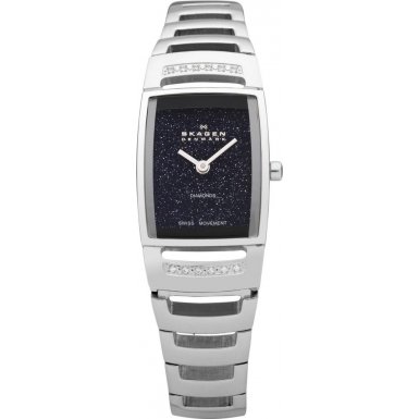 Skagen Denmark Womens Watch Swiss Rectangle Goldstone Link #985SSXN