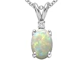 0.52 cts Genuine Opal and Diamond Pendant - 14kt White or Yellow Gold