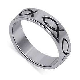 Sterling Silver Polished Finished oxidized Fish 6mm Wide Band Ring Size 6: Jewelry