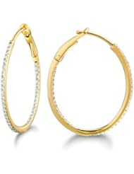 Micro Prong 14K Gold over Sterling Silver Diamond 0.20ct oval hoop Earring (H-I, I2-I3)