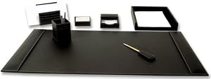 7 Piece Desk Set, Black Rustic Leather Executive Desk Set, Blotter, Letter Holder, Memo Holder, Business Card Holder, Pencil Cup, Letter Tray, Letter Opener