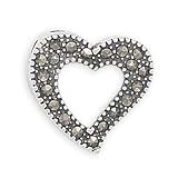 Sterling Silver Cut Out Marcasite Heart Slide