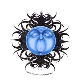 Pierced Blue Moon on Tribal Background by R. Biffle - Clear Round Sticker / Decal