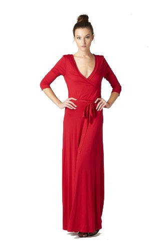 On Trend Women's Paris Solid Chevron 3/4 Sleeve Long Maxi Dress