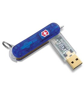 Victorinox Swiss Army Knife 53875 128MB USB Flash Drive Swiss Memory Airtravel (No Blade) Sapphire