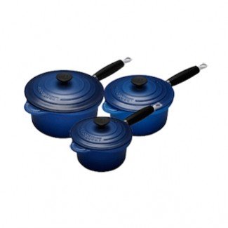 Le Creuset - Cast Iron Saucepans - Graded Blue 3 Piece Saucepan Set. Graded Blue