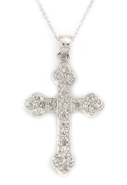 10K White Gold 0.25 Carat Cross Pendant w Chain 18