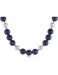 10-10.5mm Dyed Lapis Bead 8-8.5mm Freshwater Cultured White Pearl 14K Yellow Gold Beads Clasp Necklace (231.90 cttw), 18"