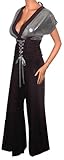 FUNFASH BLACK SILVER CORSET FLARE GAUCHO PANTS JUMPSUIT Plus Size Made in USA 1X XL 16