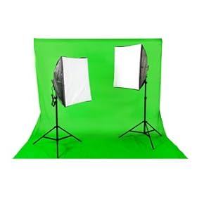 7 Bank 2 Light Studio Kit + Green Screen & Support Stand